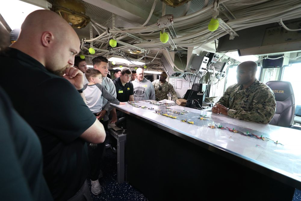 Members of the Iowa Hawkeyes tour the USS Theodore Roosevelt (CVN-71) Tuesday, December 24, 2019 at the Naval Base Coronado (Brian Ray/hawkeyesports.com)