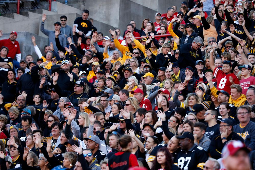 Fans of the Iowa Hawkeyes wave to the Stead Family Children's Hospital at the end of the first quarter 