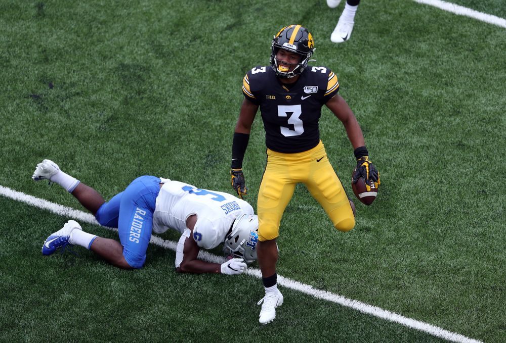 Iowa Hawkeyes wide receiver Tyrone Tracy Jr. (3) against Middle Tennessee State Saturday, September 28, 2019 at Kinnick Stadium. (Brian Ray/hawkeyesports.com)
