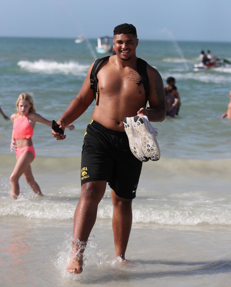 Iowa Hawkeyes offensive lineman Tristan Wirfs (74) during the Outback Bowl Beach Day Sunday, December 30, 2018 at Clearwater Beach. (Brian Ray/hawkeyesports.com)