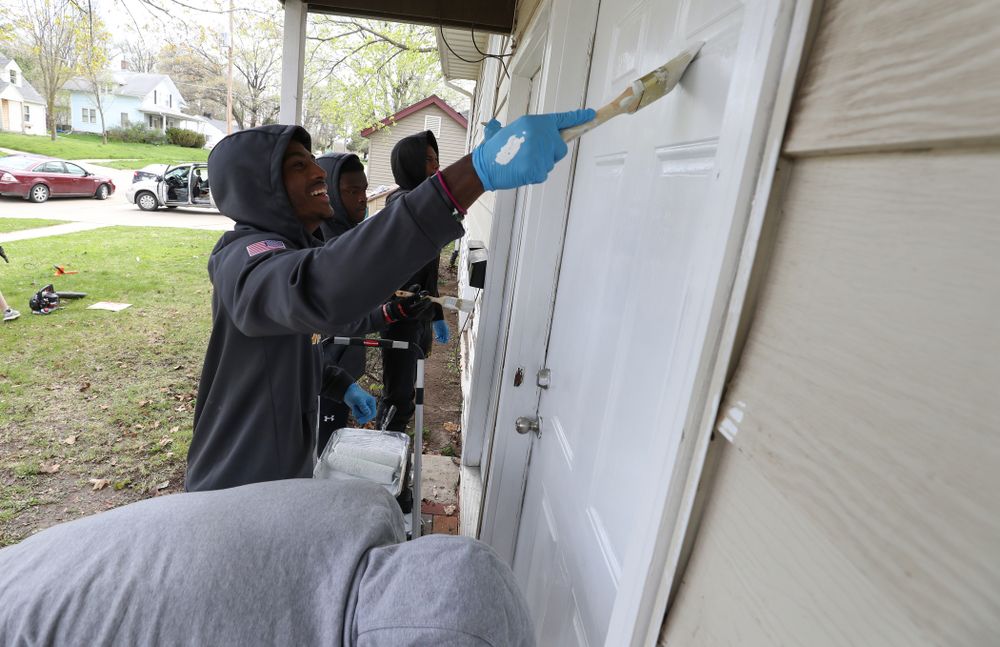 Members of the Hawkeye Football team volunteer at United Action for Youth during the annual Iowa Athletics Day of Caring  Sunday, April 28, 2019 in Iowa City. (Brian Ray/hawkeyesports.com)