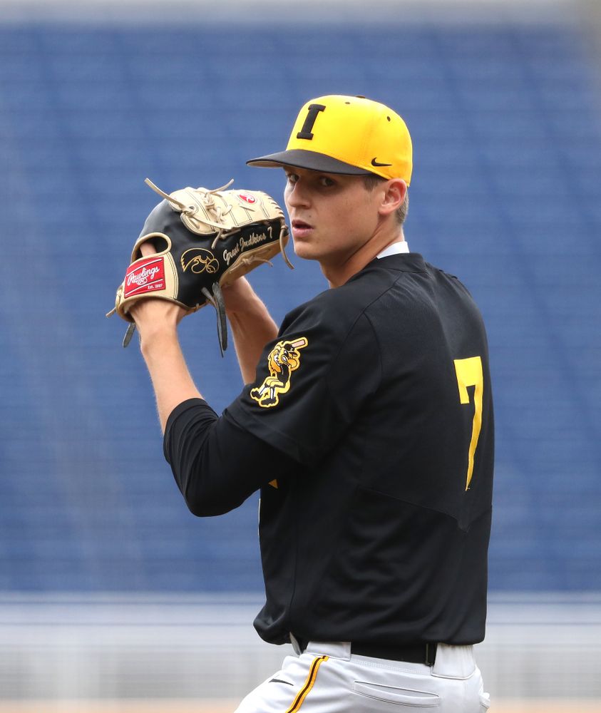 Iowa Hawkeyes Grant Judkins (7) against the Nebraska Cornhuskers in the first round of the Big Ten Baseball Tournament Friday, May 24, 2019 at TD Ameritrade Park in Omaha, Neb. (Brian Ray/hawkeyesports.com)