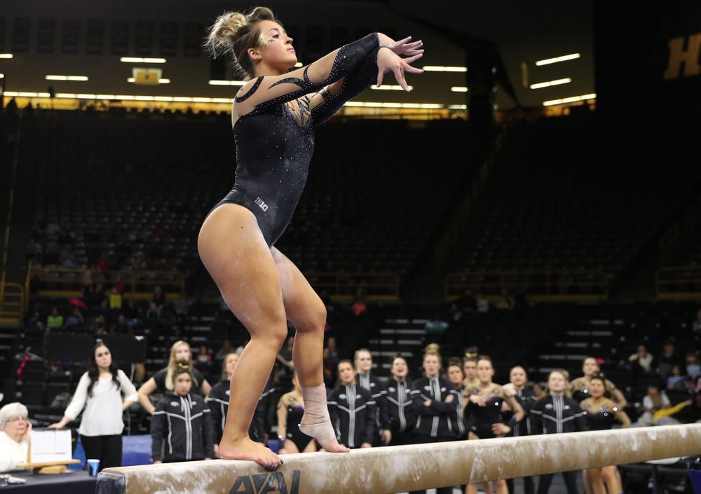 Iowa's Maddie Kampschroeder competes on the beam during their meet against Southeast Missouri State Friday, January 11, 2019 at Carver-Hawkeye Arena. (Brian Ray/hawkeyesports.com)