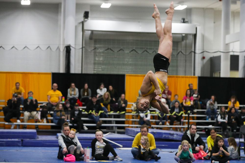 Madelyn Soloman performs a floor routine during the Iowa women’s gymnastics Black and Gold Intraquad Meet on Saturday, December 7, 2019 at the UI Field House. (Lily Smith/hawkeyesports.com)