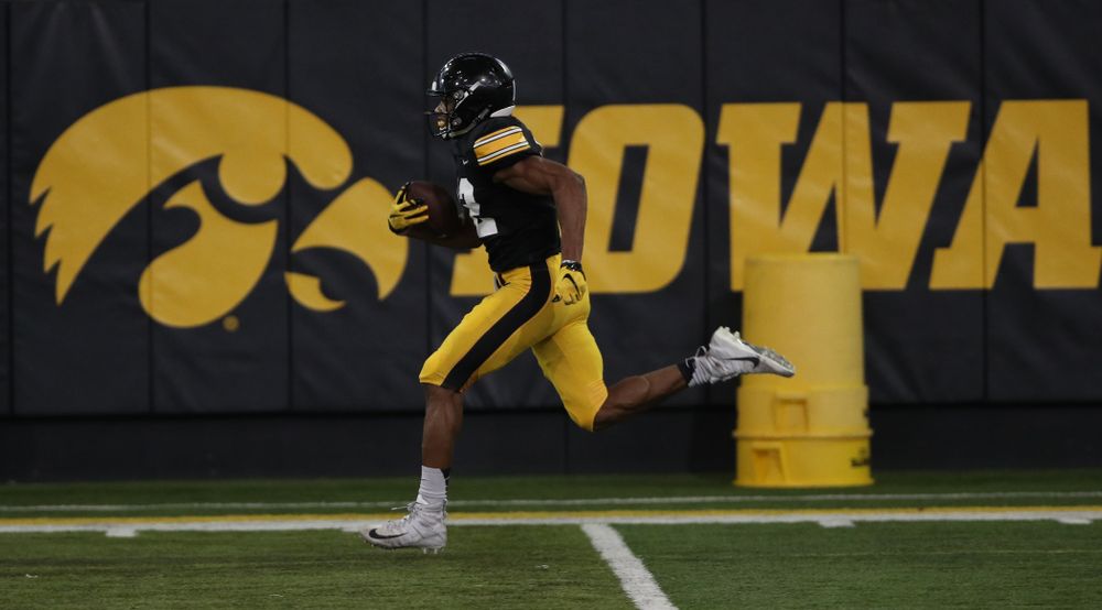 Iowa Hawkeyes wide receiver Brandon Smith (12) during preparation for the 2019 Outback Bowl Wednesday, December 19, 2018 at the Hansen Football Performance Center. (Brian Ray/hawkeyesports.com)