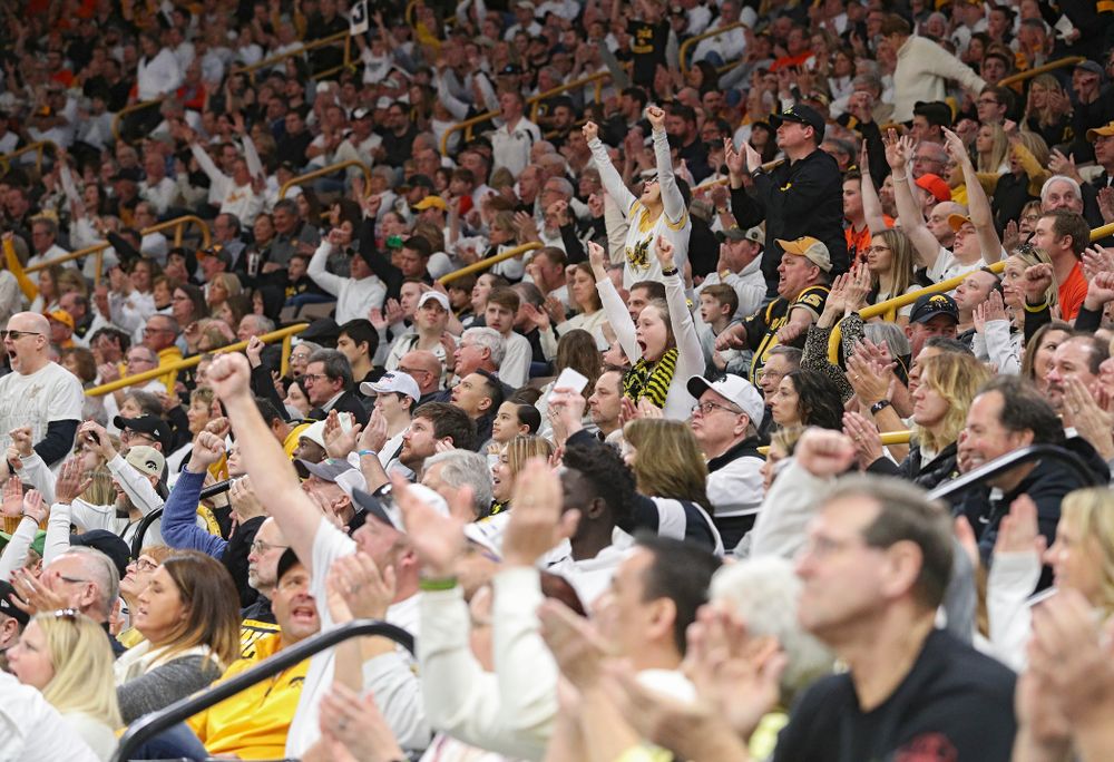 Iowa fans cheer during the second half of the game at Carver-Hawkeye Arena in Iowa City on Sunday, February 2, 2020. (Stephen Mally/hawkeyesports.com)