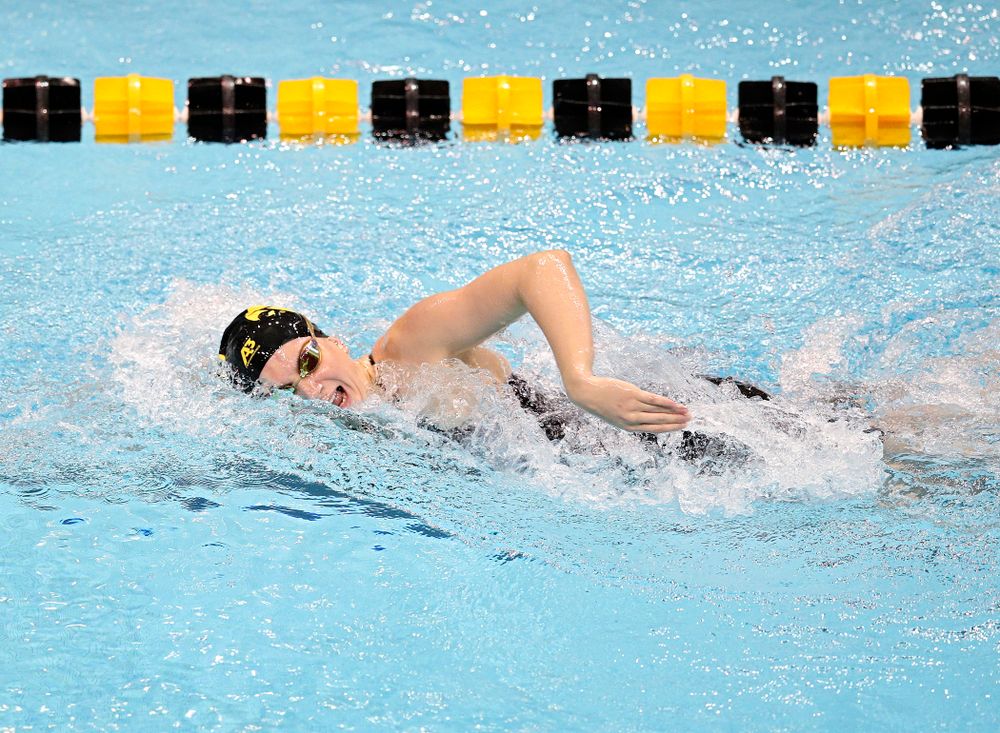 Iowa’s Anna Brooker swims the women’s 500 yard freestyle event during their meet at the Campus Recreation and Wellness Center in Iowa City on Friday, February 7, 2020. (Stephen Mally/hawkeyesports.com)
