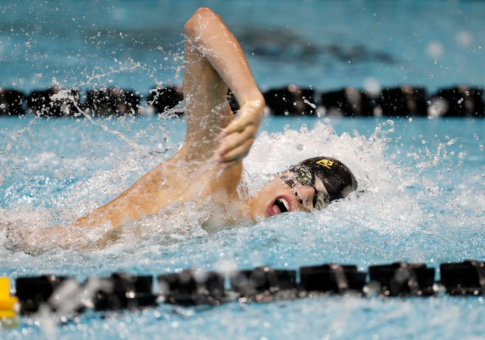 Andrew Fierke swims the 200 yard freestyle during the Black and Gold Intrasquad Saturday, September 29, 2018 at the Campus Recreation and Wellness Center. (Brian Ray/hawkeyesports.com)