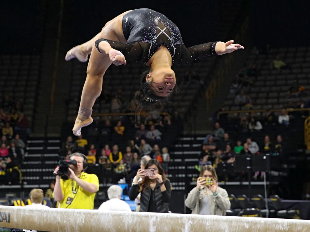Iowa’s Clair Kaji competes on the beam during their meet at Carver-Hawkeye Arena in Iowa City on Sunday, March 8, 2020. (Stephen Mally/hawkeyesports.com)