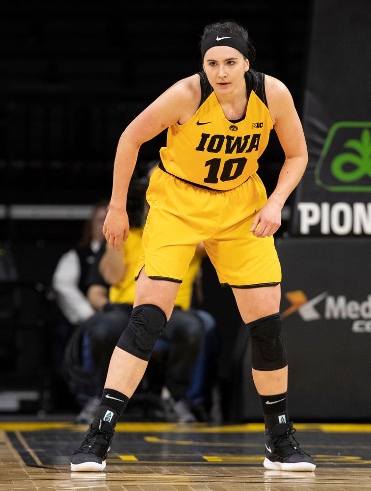 Iowa Hawkeyes forward Megan Gustafson (10) against the Michigan State Spartans Thursday, February 7, 2019 at Carver-Hawkeye Arena. (Brian Ray/hawkeyesports.com)