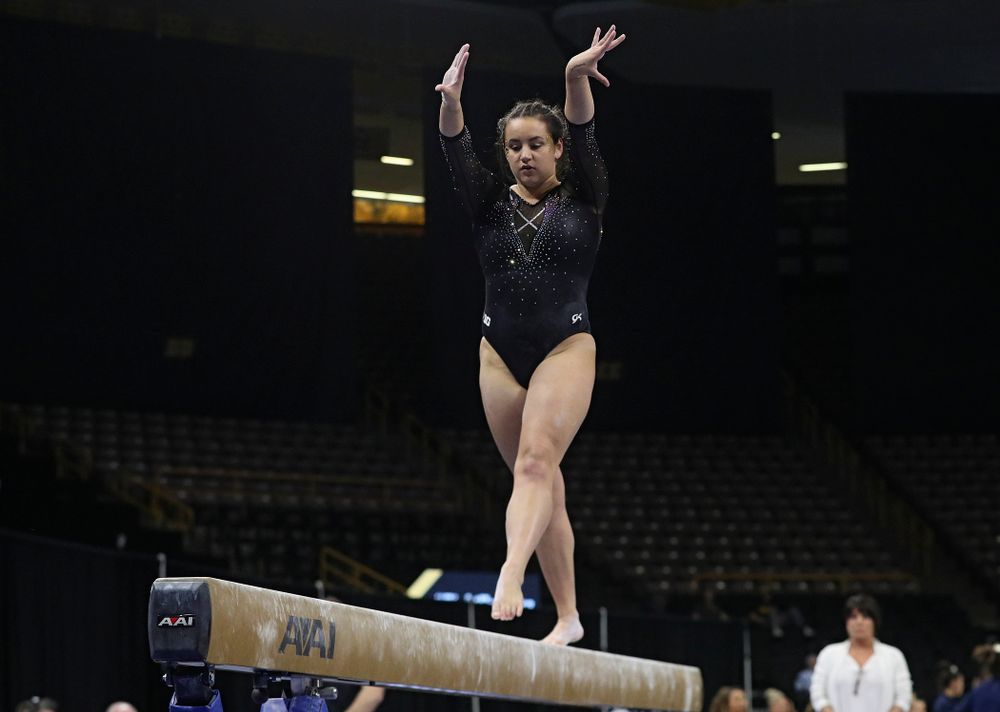 Iowa’s Daniela Castillo competes on the beam during their meet at Carver-Hawkeye Arena in Iowa City on Sunday, March 8, 2020. (Stephen Mally/hawkeyesports.com)