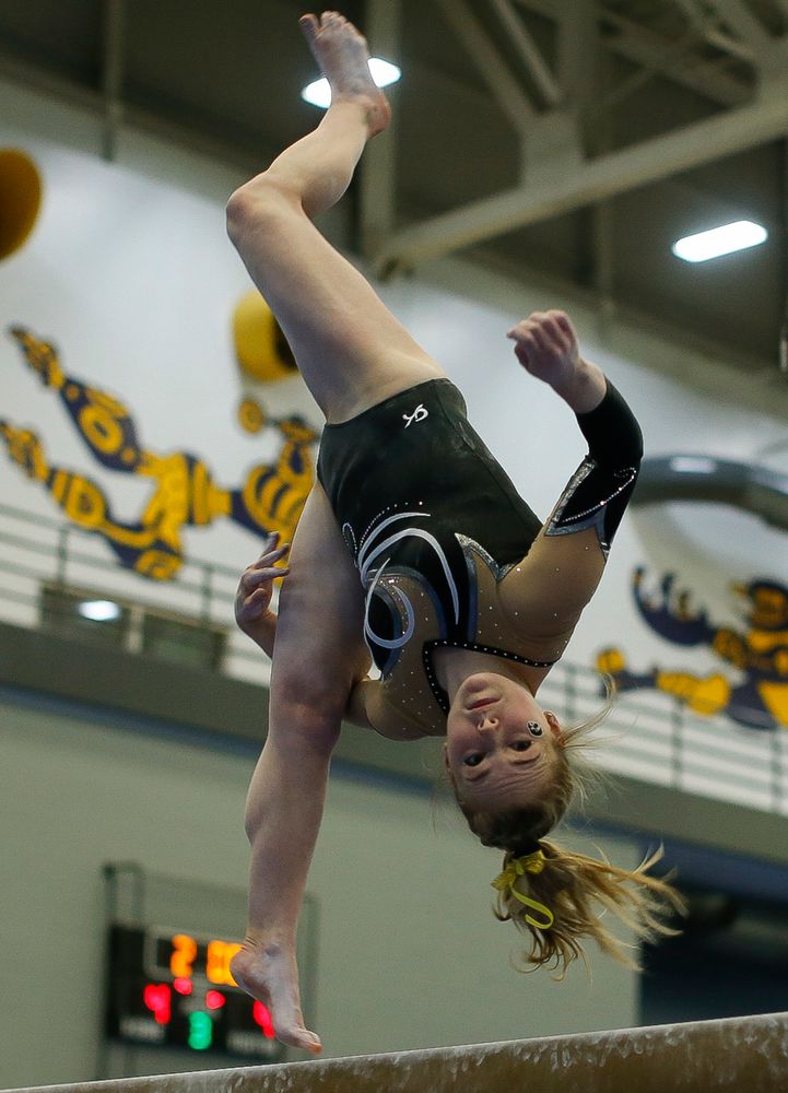 Charlotte Sullivan competes on the balance beam during the Black and Gold Intrasquad meet at the Field House on 12/2/17. (Tork Mason/hawkeyesports.com)