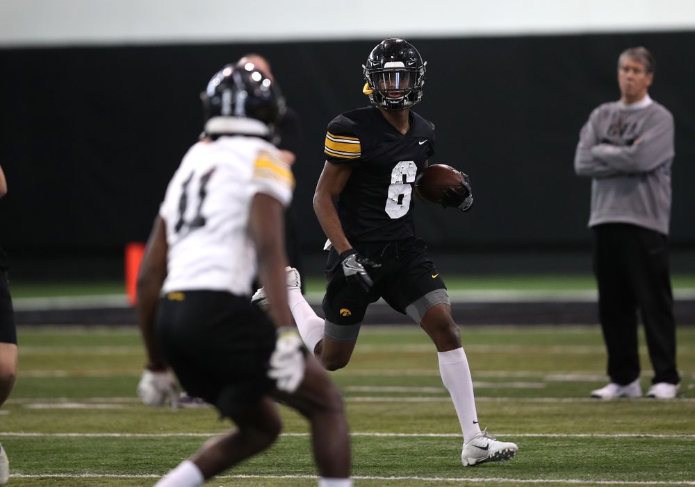 Iowa Hawkeyes wide receiver Ihmir Smith-Marsette (6) during preparation for the 2019 Outback Bowl Tuesday, December 18, 2018 at the Hansen Football Performance Center. (Brian Ray/hawkeyesports.com)