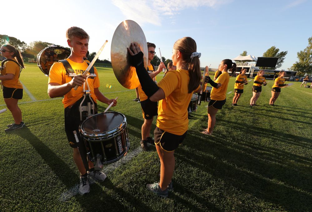 The Hawkeye Marching Band drum line performs before the Hawkeyes 2-1 victory over the Iowa State Cyclones Thursday, August 29, 2019 in the Iowa Corn Cy-Hawk series at the Iowa Soccer Complex. (Brian Ray/hawkeyesports.com)