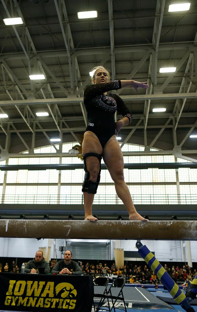 Rose Piorkowski competes on the balance beam during the Black and Gold Intrasquad meet at the Field House on 12/2/17. (Tork Mason/hawkeyesports.com)