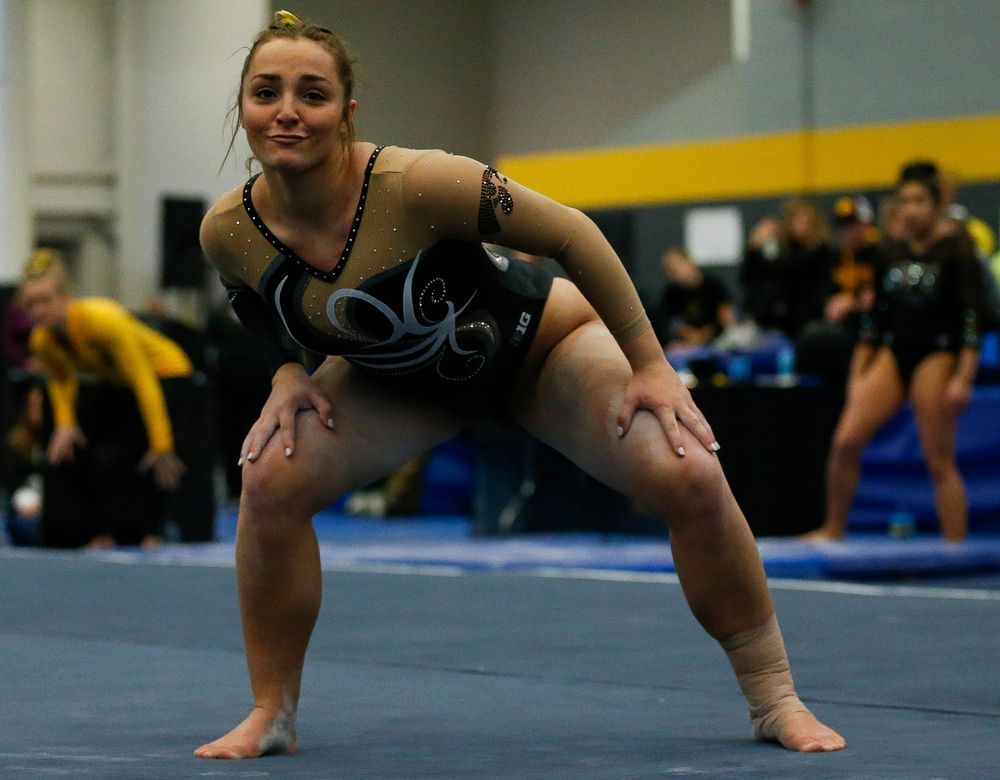 Breanna Fitzke competes in the floor exercise during the Black and Gold Intrasquad meet at the Field House on 12/2/17. (Tork Mason/hawkeyesports.com)