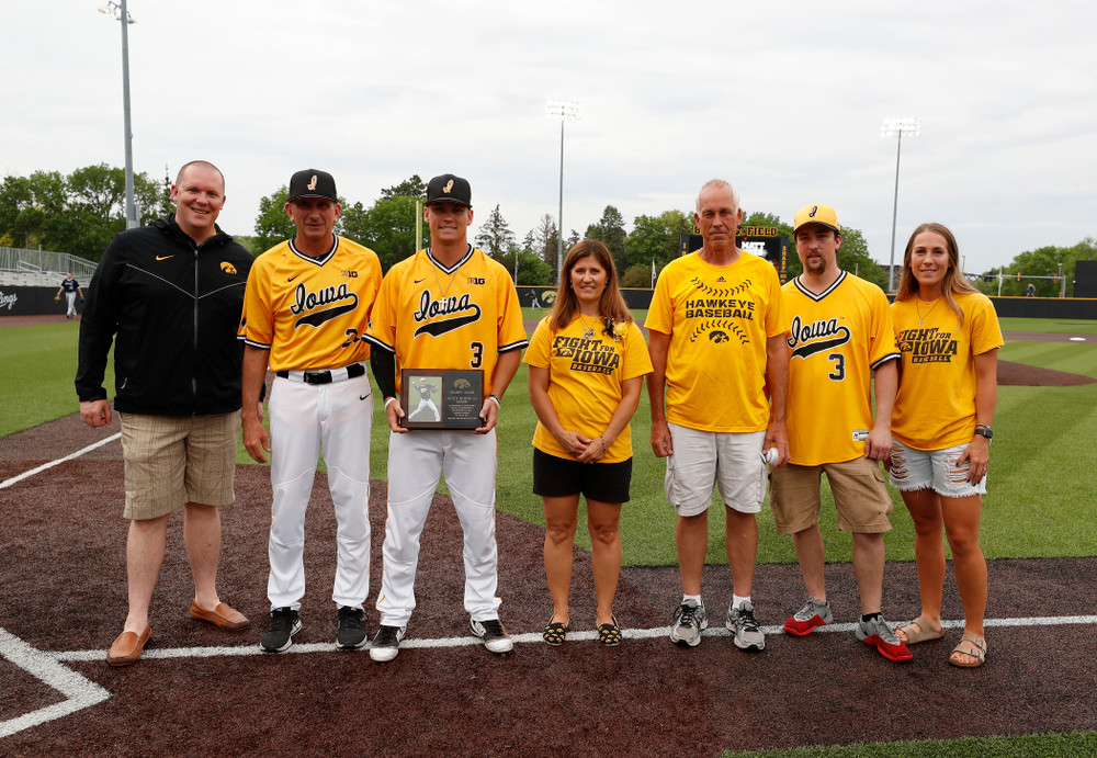 Iowa Hawkeyes infielder Matt Hoeg (3) during senior day activities before their game against the Penn State Nittany Lions Saturday, May 19, 2018 at Duane Banks Field. (Brian Ray/hawkeyesports.com)