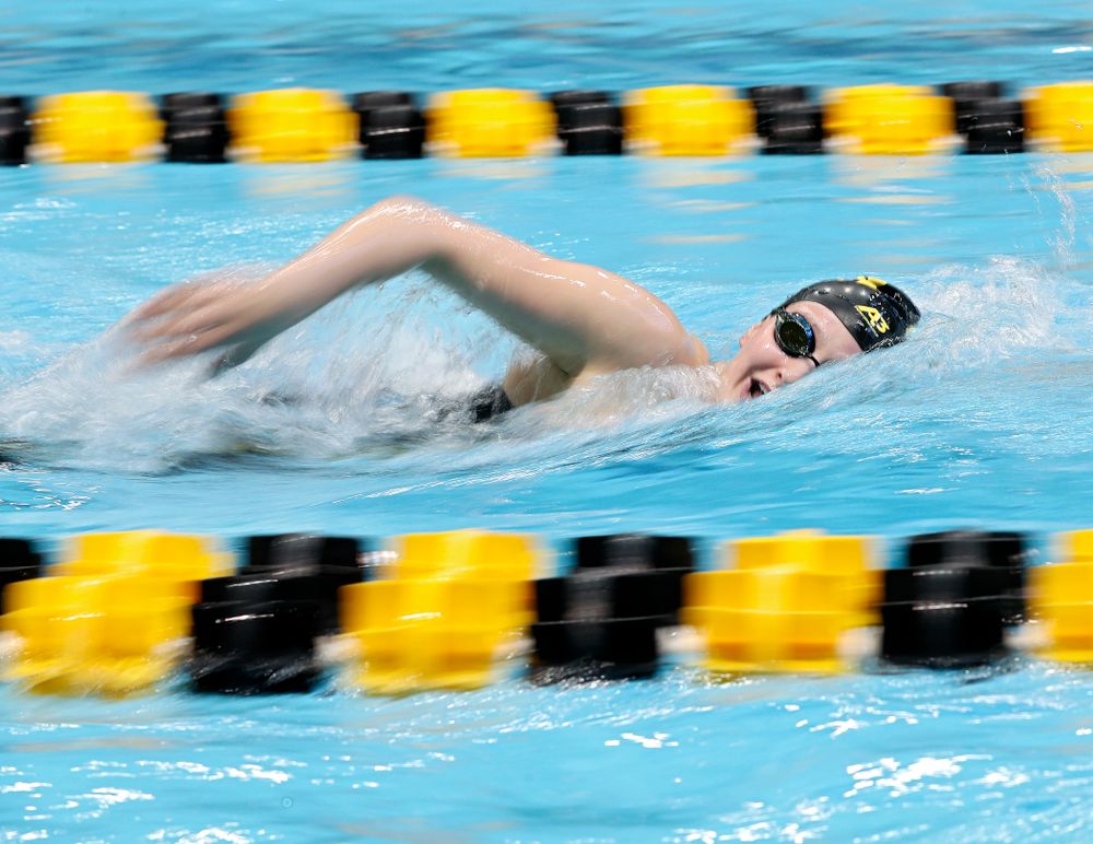 Iowa’s Taylor Hartley swims the women’s 1650 yard freestyle event during the 2020 Women’s Big Ten Swimming and Diving Championships at the Campus Recreation and Wellness Center in Iowa City on Saturday, February 22, 2020. (Stephen Mally/hawkeyesports.com)