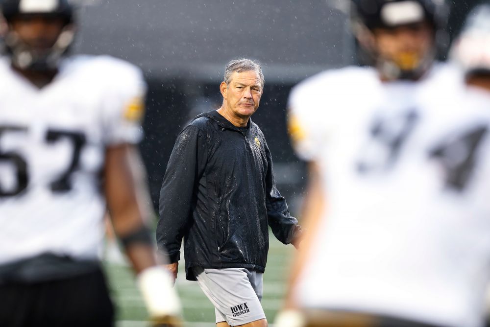 Iowa Hawkeyes head coach Kirk Ferentz during camp practice No. 15  Monday, August 20, 2018 at the Hansen Football Performance Center. (Brian Ray/hawkeyesports.com)