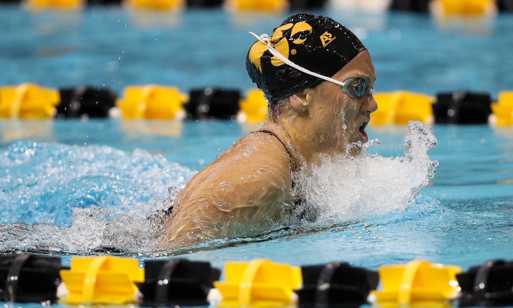 Iowa's Devin Jacobs competes in the 200-yard breaststroke during the third day of the Hawkeye Invitational at the Campus Recreation and Wellness Center on November 17, 2018. (Tork Mason/hawkeyesports.com)