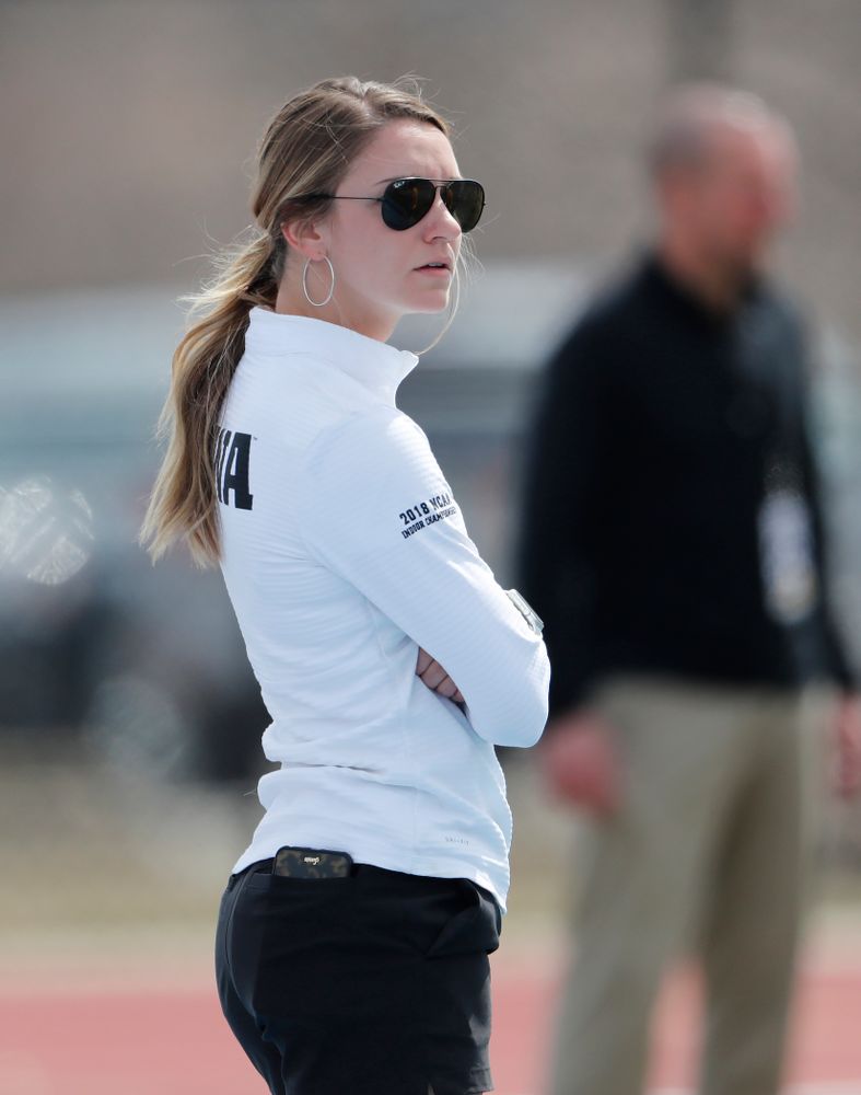 Iowa Hawkeyes assistant coach Paige Knodle during the 2018 MUSCO Twilight Invitational  Thursday, April 12, 2018 at the Cretzmeyer Track. (Brian Ray/hawkeyesports.com)