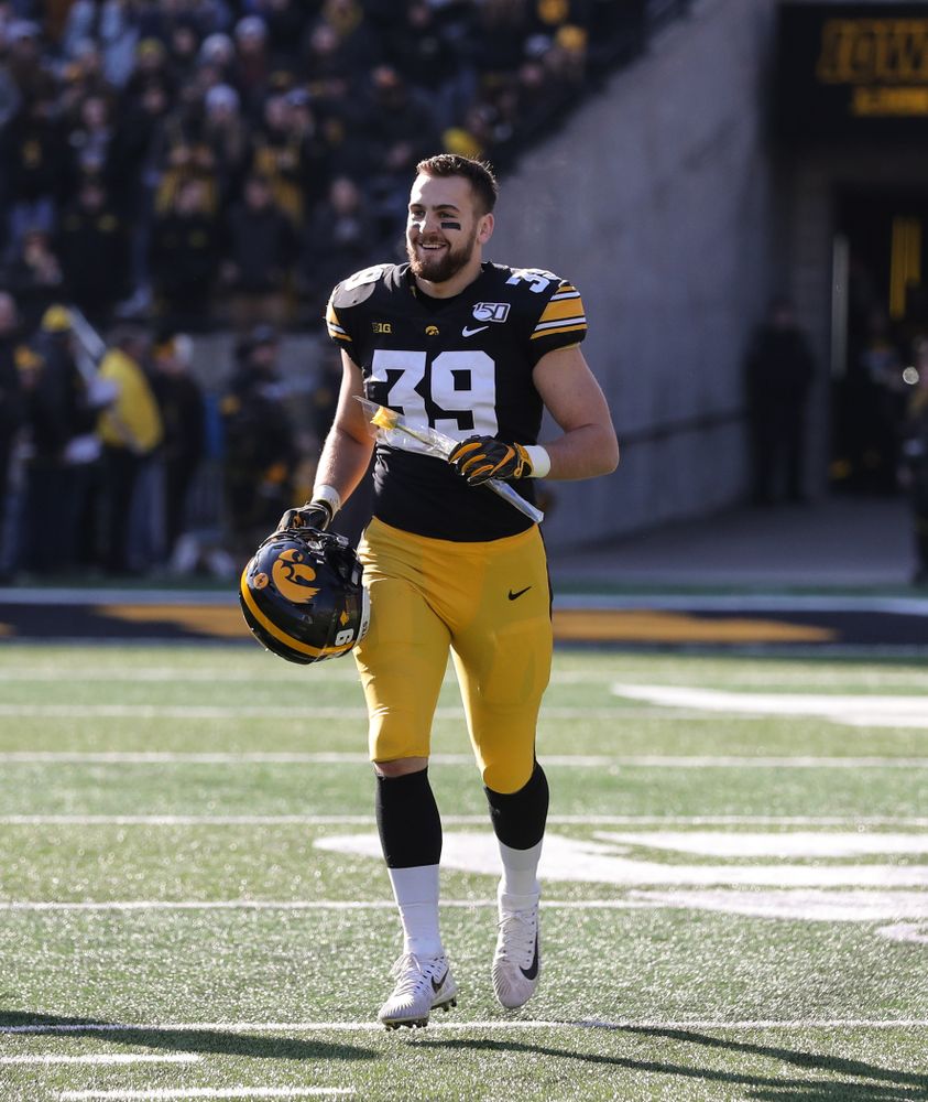 Iowa Hawkeyes tight end Nate Wieting (39) during Senior Day festivities before their game against the Illinois Fighting Illini Saturday, November 23, 2019 at Kinnick Stadium. (Brian Ray/hawkeyesports.com)