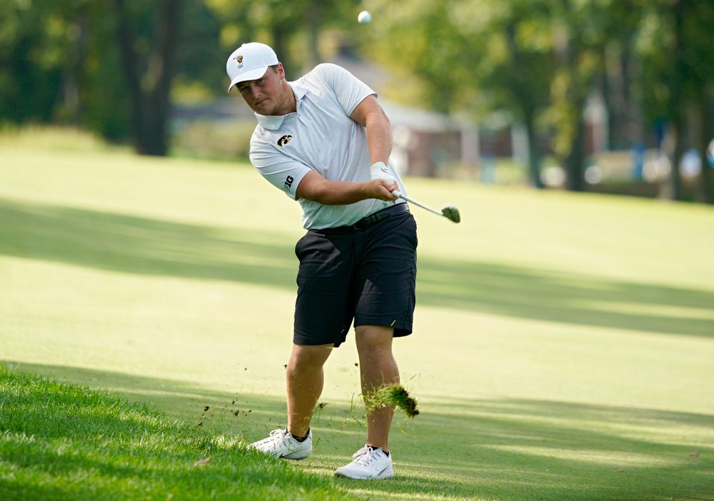 Iowa’s Alex Schaake chips onto the green during the second day of the Golfweek Conference Challenge at the Cedar Rapids Country Club in Cedar Rapids on Monday, Sep 16, 2019. (Stephen Mally/hawkeyesports.com)