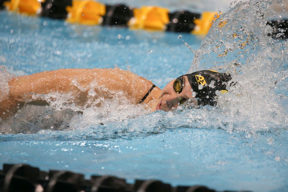 Iowa’s Maddie Ziegert swims the 100-yard freestyle during the Iowa swimming and diving meet vs Notre Dame and Illinois on Saturday, January 11, 2020 at the Campus Recreation and Wellness Center. (Lily Smith/hawkeyesports.com)