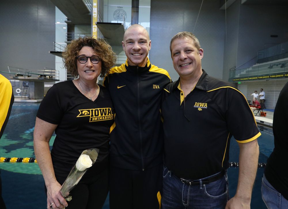 Tanner Nelson is introduced during senior day before a double dual against Wisconsin and Northwestern Saturday, January 19, 2019 at the Campus Recreation and Wellness Center. (Brian Ray/hawkeyesports.com)