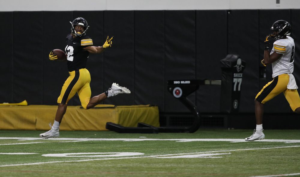 Iowa Hawkeyes wide receiver Brandon Smith (12) during preparation for the 2019 Outback Bowl Wednesday, December 19, 2018 at the Hansen Football Performance Center. (Brian Ray/hawkeyesports.com)