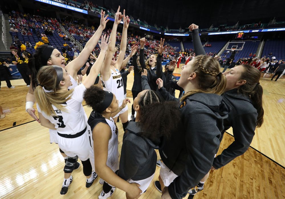 The Iowa Hawkeyes against the NC State Wolfpack in the regional semi-final of the 2019 NCAA Women's College Basketball Tournament Saturday, March 30, 2019 at Greensboro Coliseum in Greensboro, NC.(Brian Ray/hawkeyesports.com)