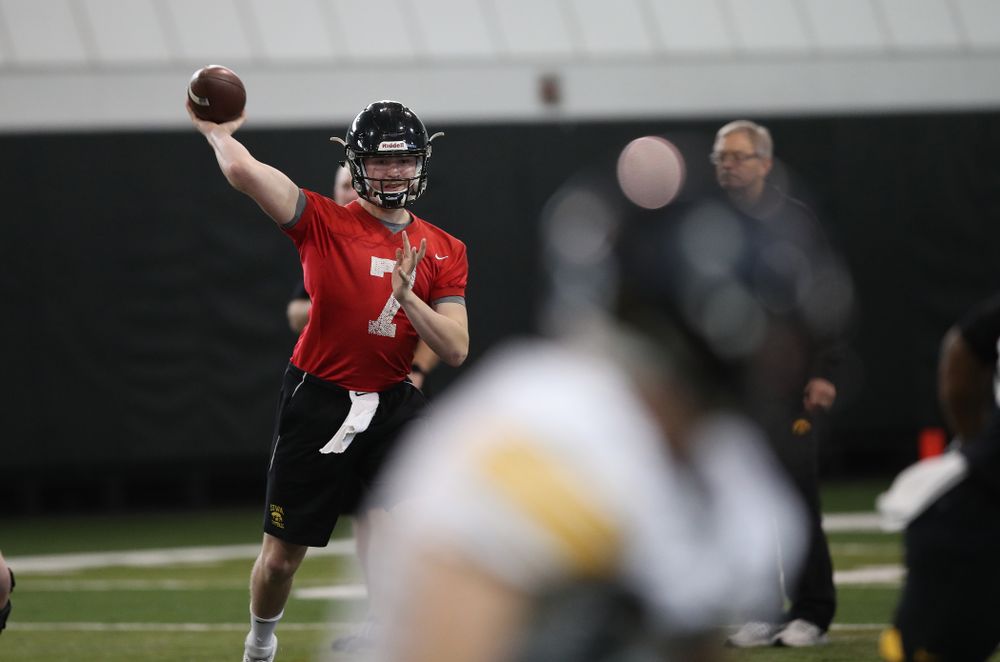 Iowa Hawkeyes quarterback Spencer Petras (7) during preparation for the 2019 Outback Bowl Tuesday, December 18, 2018 at the Hansen Football Performance Center. (Brian Ray/hawkeyesports.com)
