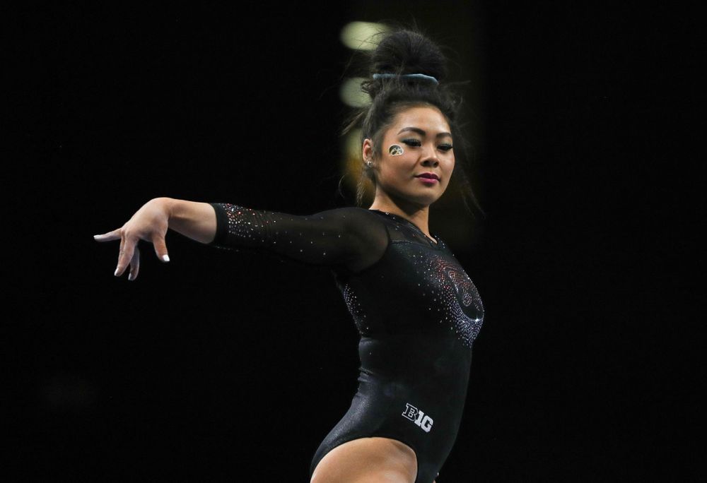 Iowa’s Claire Kaji competes on the beam against Michigan Friday, February 14, 2020 at Carver-Hawkeye Arena. (Brian Ray/hawkeyesports.com)