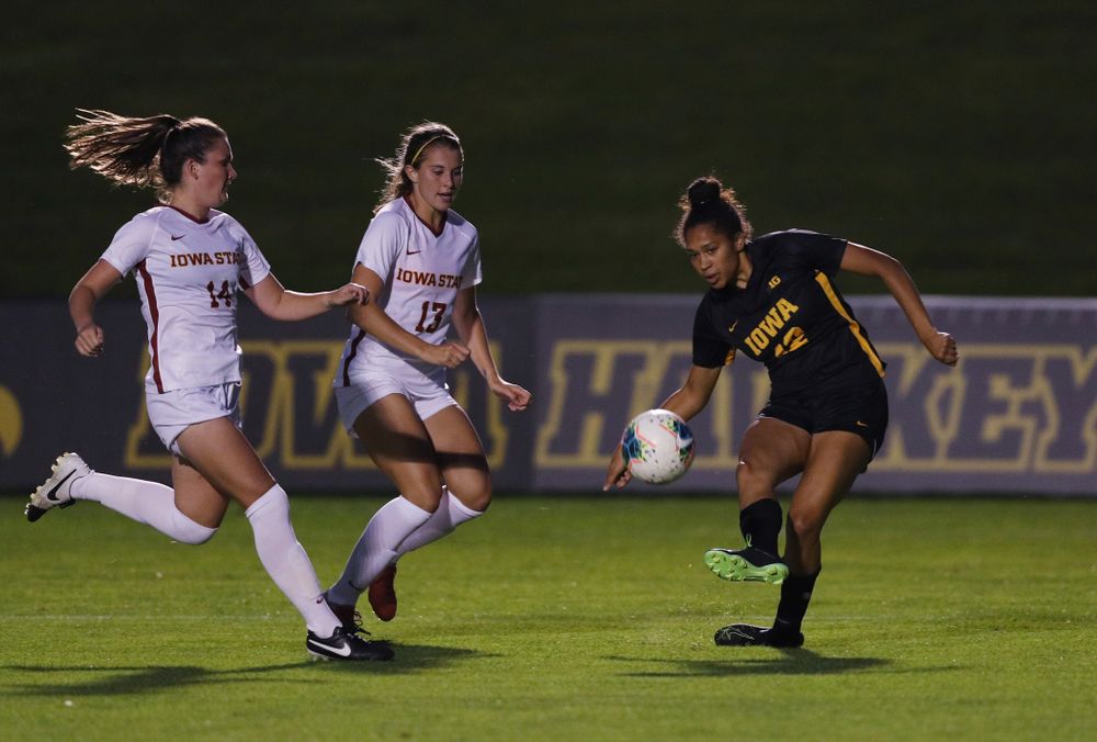 Iowa Hawkeyes forward Olivia Fiegel (12) during a 2-1 victory over the Iowa State Cyclones Thursday, August 29, 2019 in the Iowa Corn Cy-Hawk series at the Iowa Soccer Complex. (Brian Ray/hawkeyesports.com)