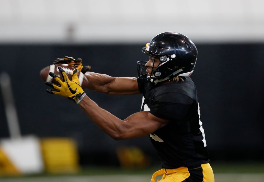 Iowa Hawkeyes wide receiver Brandon Smith (12) during spring practice  Saturday, March 31, 2018 at the Hansen Football Performance Center. (Brian Ray/hawkeyesports.com)
