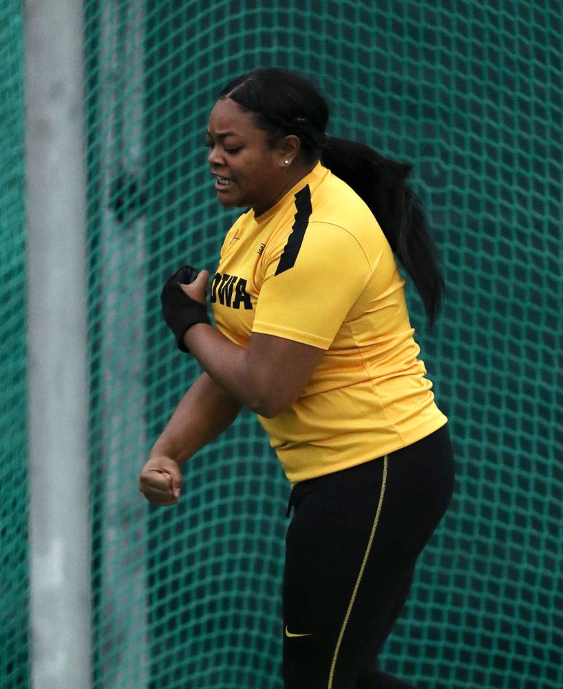Iowa's Laulauga Tausaga competes in the weight throw during the Jimmy Grant Invitational  Saturday, December 8, 2018 at the Hawkeye Tennis and Recreation Center. (Brian Ray/hawkeyesports.com)