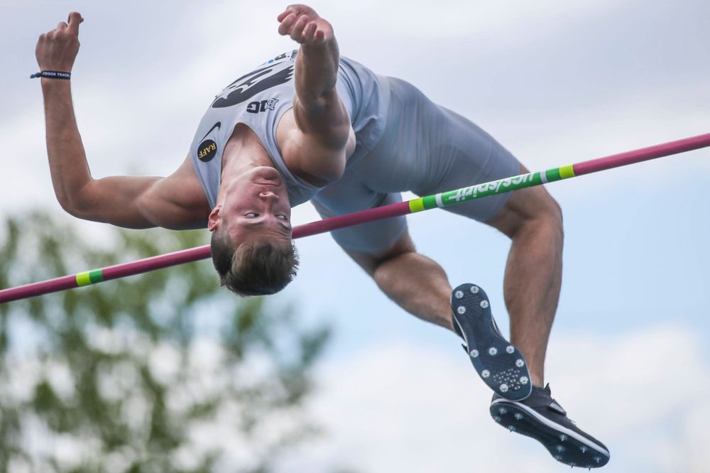 Iowa's Peyton Haack during men's high jump at Big Ten Outdoor Track and Field Championships at Francis X. Cretzmeyer Track on Friday, May 10, 2019. (Lily Smith/hawkeyesports.com)