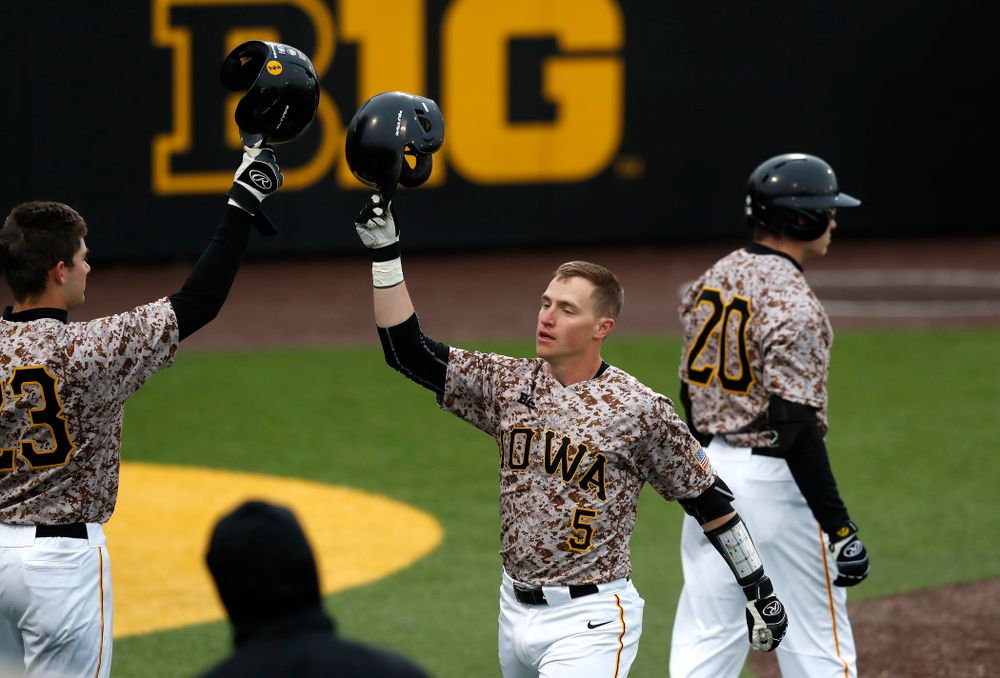 Iowa Hawkeyes catcher Tyler Cropley (5) during a double header against the Indiana Hoosiers Friday, March 23, 2018 at Duane Banks Field. (Brian Ray/hawkeyesports.com)