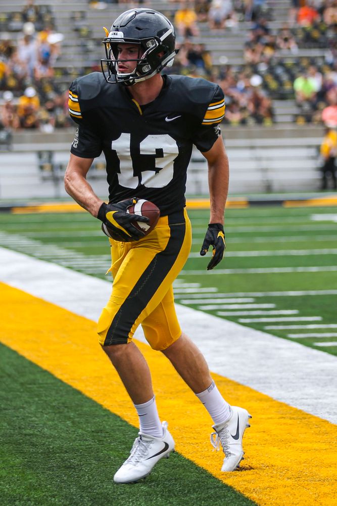 Iowa Hawkeyes wide receiver Henry Marchese (13) during Kids Day at Kinnick Stadium on Saturday, August 10, 2019. (Lily Smith/hawkeyesports.com)