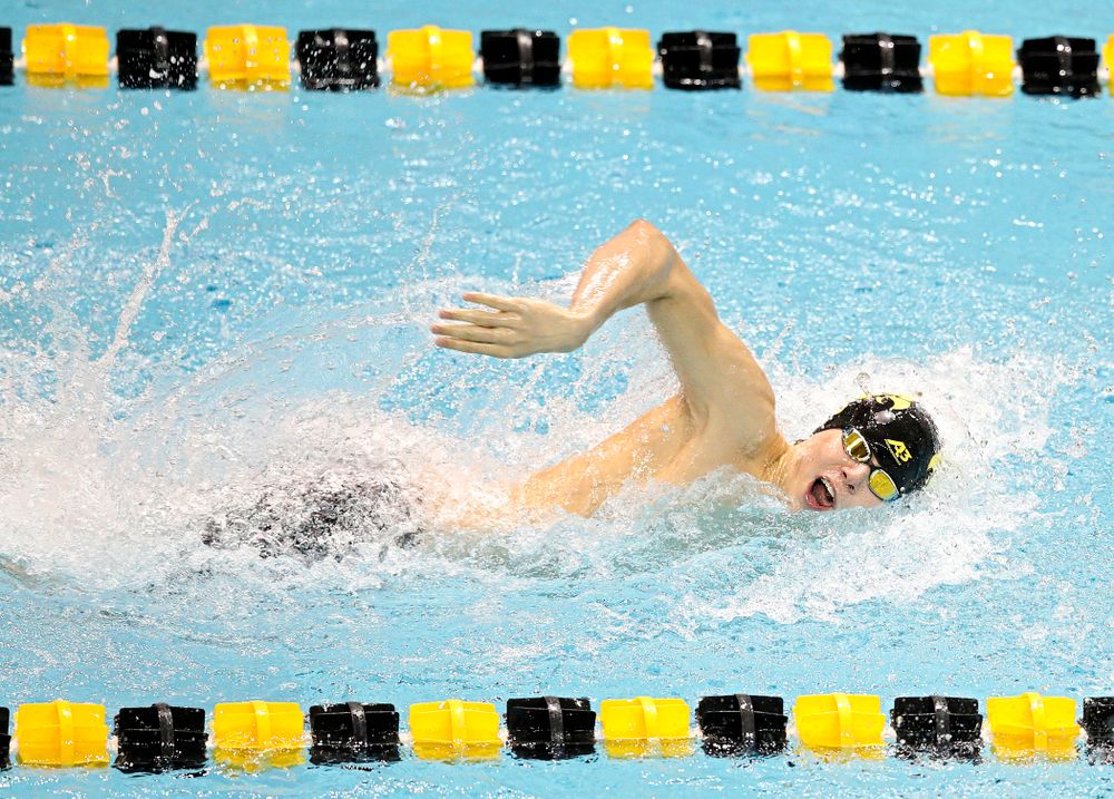 Iowa’s Andrew Fierke swims the men’s 100 yard freestyle event during their meet at the Campus Recreation and Wellness Center in Iowa City on Friday, February 7, 2020. (Stephen Mally/hawkeyesports.com)