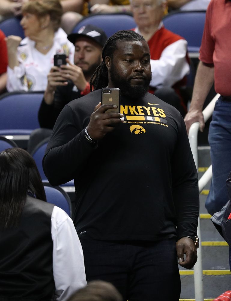 Former Hawkeye Football Player Colin Cole against the NC State Wolfpack in the regional semi-final of the 2019 NCAA Women's College Basketball Tournament Saturday, March 30, 2019 at Greensboro Coliseum in Greensboro, NC.(Brian Ray/hawkeyesports.com)