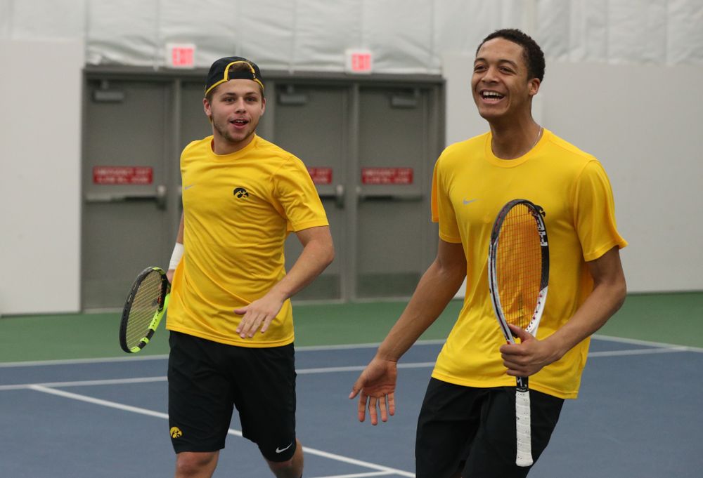 Will Davies and Oliver Okonkwo against the Butler Bulldogs Sunday, January 27, 2019 at the Hawkeye Tennis and Recreation Complex. (Brian Ray/hawkeyesports.com)