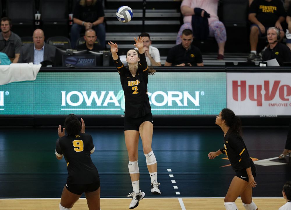 Iowa Hawkeyes setter Courtney Buzzerio (2) against the Iowa State Cyclones Saturday, September 21, 2019 at Carver-Hawkeye Arena. (Brian Ray/hawkeyesports.com)