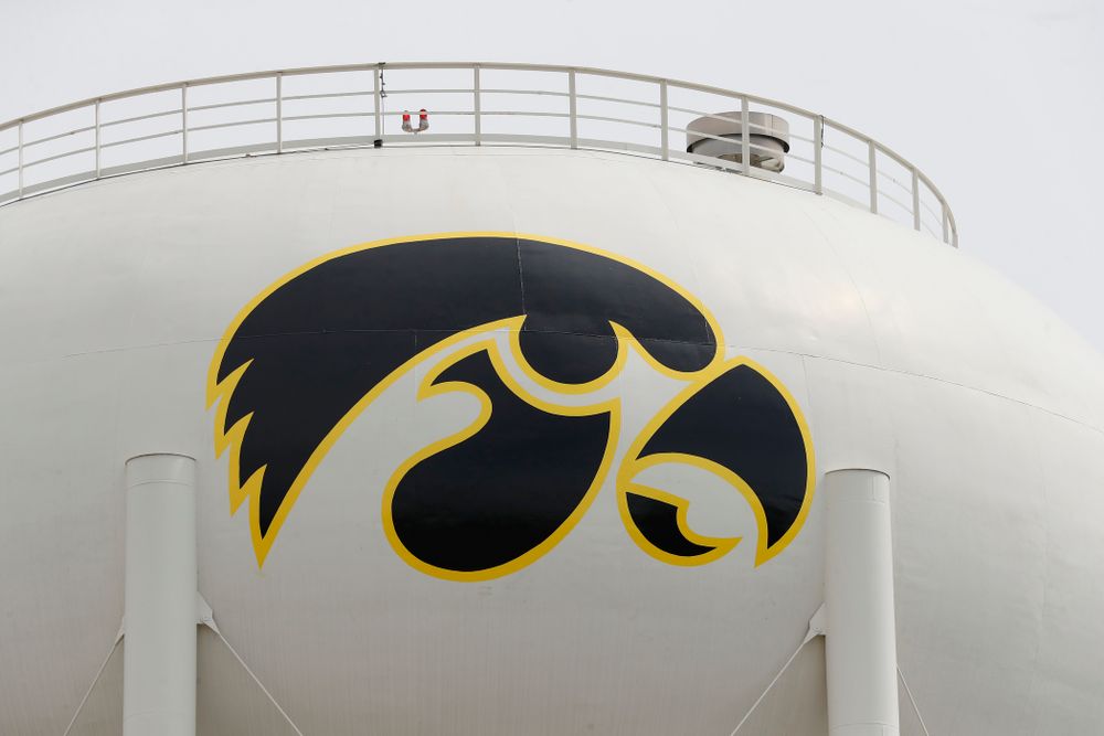 The new Tiger Hawk on the water tower can been seen from the outdoor patio on the third deck of the north end zone Wednesday, June 6, 2018 at Kinnick Stadium. (Brian Ray/hawkeyesports.com)