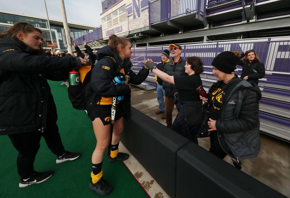 Iowa Hawkeyes Maddy Murphy (26) and her family following their game against the Michigan Wolverines in the semi-finals of the Big Ten Tournament Friday, November 2, 2018 at Lakeside Field on the campus of Northwestern University in Evanston, Ill. (Brian Ray/hawkeyesports.com)