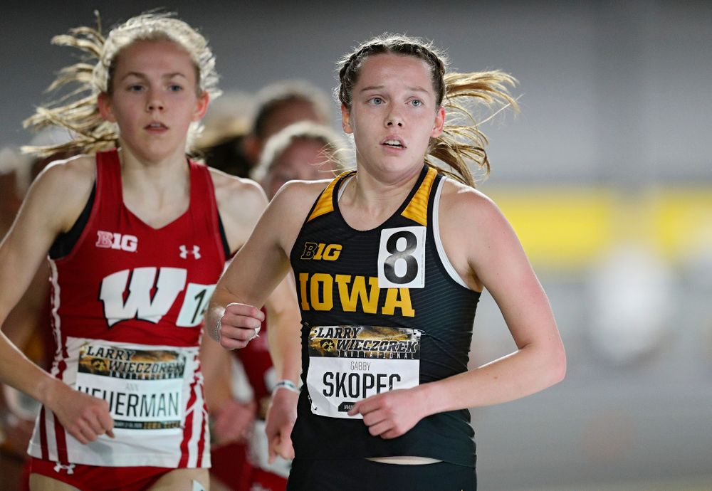 Iowa’s Gabby Skopec runs the women’s 3000 meter run event during the Larry Wieczorek Invitational at the Recreation Building in Iowa City on Friday, January 17, 2020. (Stephen Mally/hawkeyesports.com)