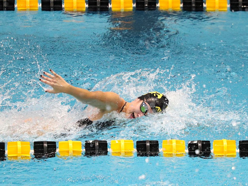Iowa’s Helena Blumenau swims the women’s 100-yard freestyle event during their meet against Michigan State and Northern Iowa at the Campus Recreation and Wellness Center in Iowa City on Friday, Oct 4, 2019. (Stephen Mally/hawkeyesports.com)