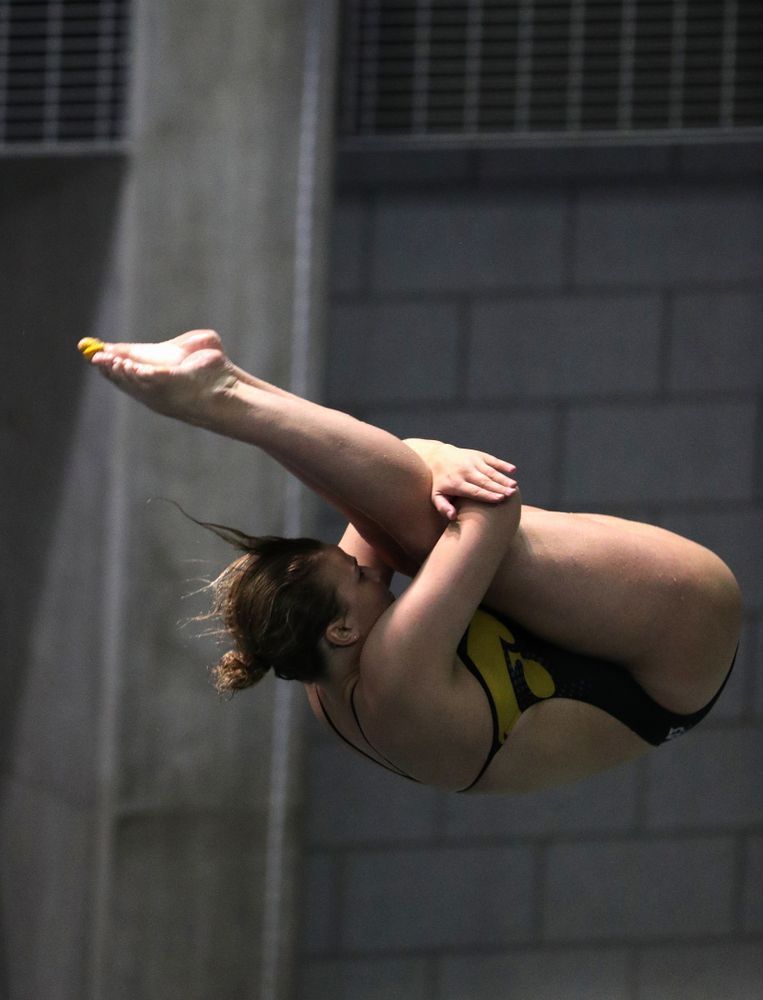 Iowa's Claire Park competes on the 3-meter springboard against the Iowa State Cyclones in the Iowa Corn Cy-Hawk Series Friday, December 7, 2018 at at the Campus Recreation and Wellness Center. (Brian Ray/hawkeyesports.com)