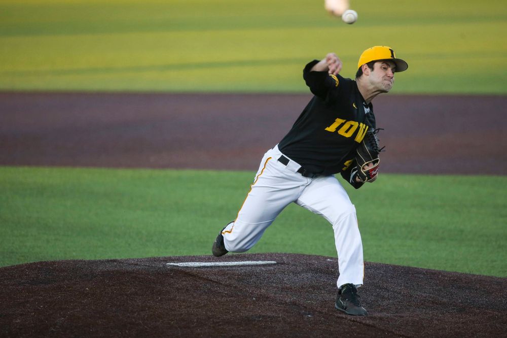 Iowa pitcher Grant Leonard at the game vs. Bradley on Tuesday, March 26, 2019 at (place). (Lily Smith/hawkeyesports.com)