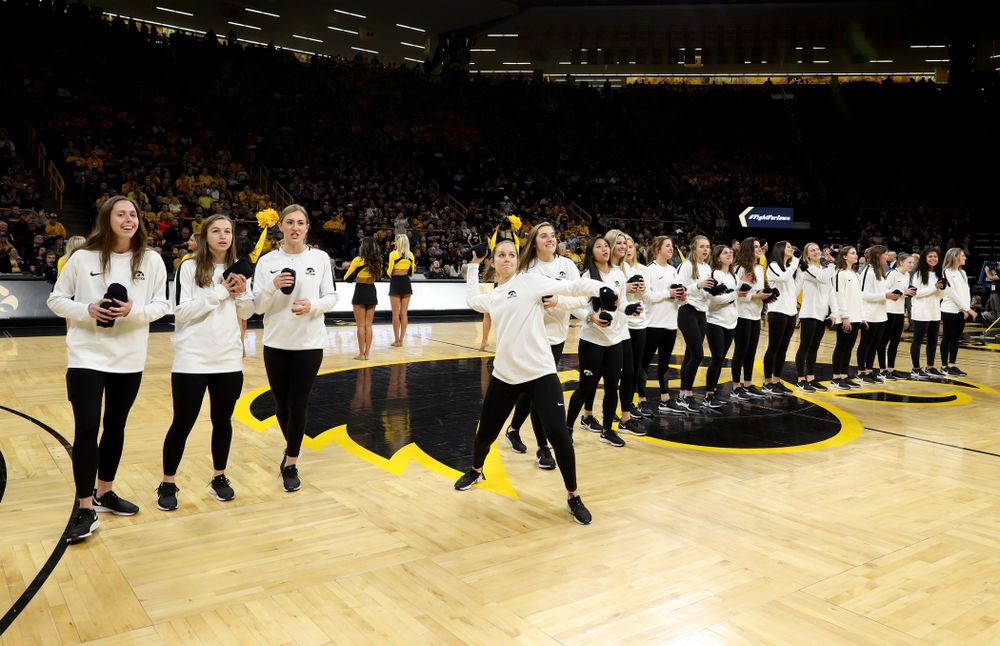 The Iowa Soccer Team is recognized during the Iowa Hawkeyes game against the Nebraska Cornhuskers Saturday, February 8, 2020 at Carver-Hawkeye Arena. (Brian Ray/hawkeyesports.com)